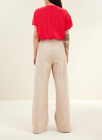 High-waisted wide striped pants BY BAR Red
